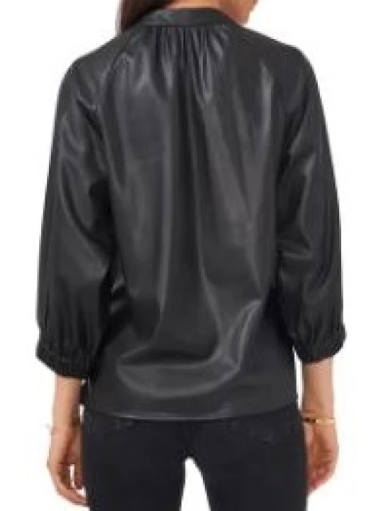 Women Classic Real Lambskin Black Leather Tops