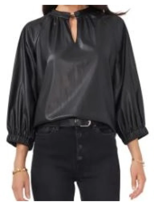 Women Classic Real Lambskin Black Leather Tops