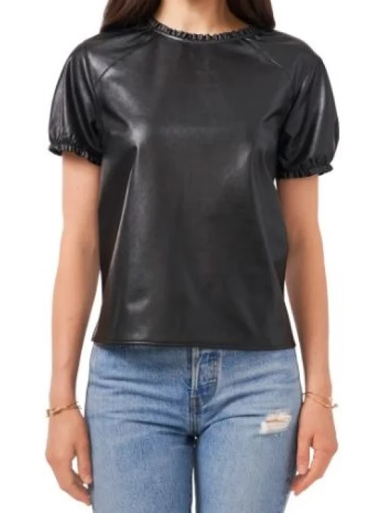 Women Stylish Real Lambskin Black Leather Tops