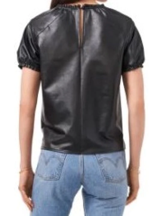 Women Stylish Real Lambskin Black Leather Tops