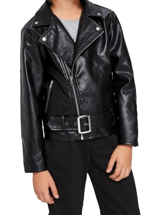 Boys Biker Style Real Lambskin Black Leather Jacket