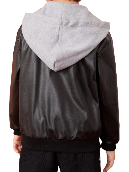Boys Hooded Real Lambskin Black Leather Bomber Jacket Boys Hooded Real Lambskin Black Leather Bomber Jacket