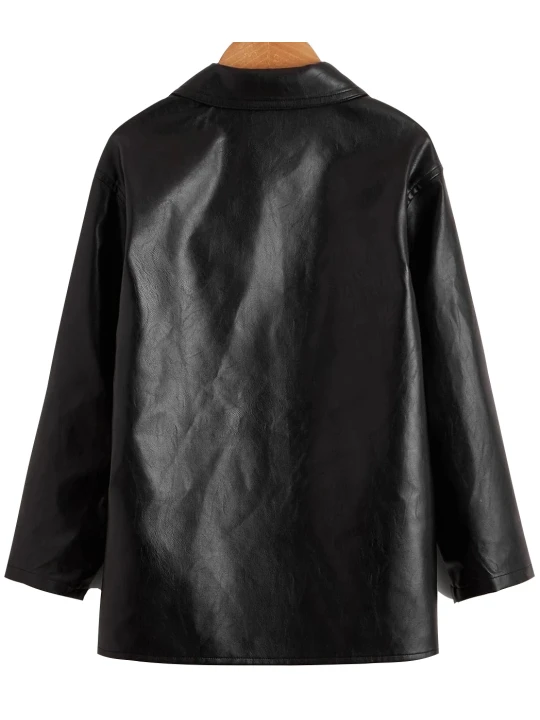 Boys Pocket Front Real Lambskin Black Leather Coat