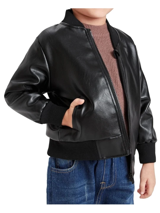 Impressive Real Lambskin Black Leather Bomber Jacket For Boy Kids Toddler