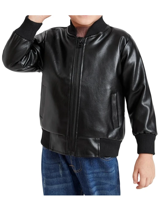 Impressive Real Lambskin Black Leather Bomber Jacket For Boy Kids Toddler