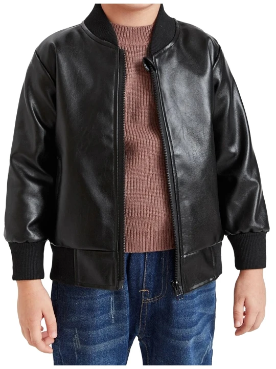 Impressive Real Lambskin Black Leather Bomber Jacket For Boy Kids Toddler