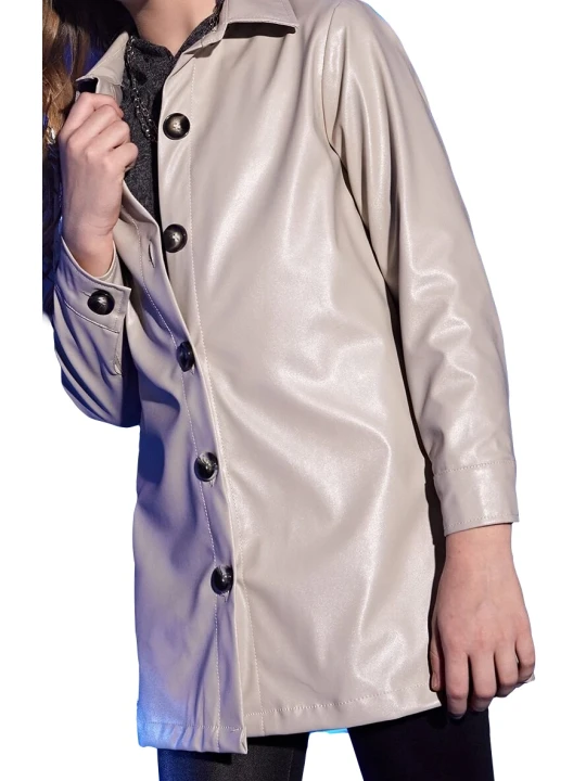 Girls Impressive Real Lambskin Cream Leather Coat