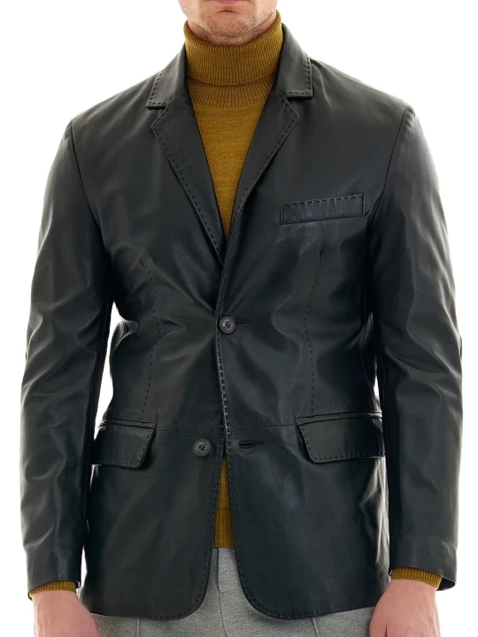 Black Leather Blazer Men