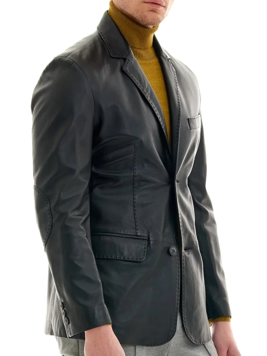 Black Leather Blazer Men