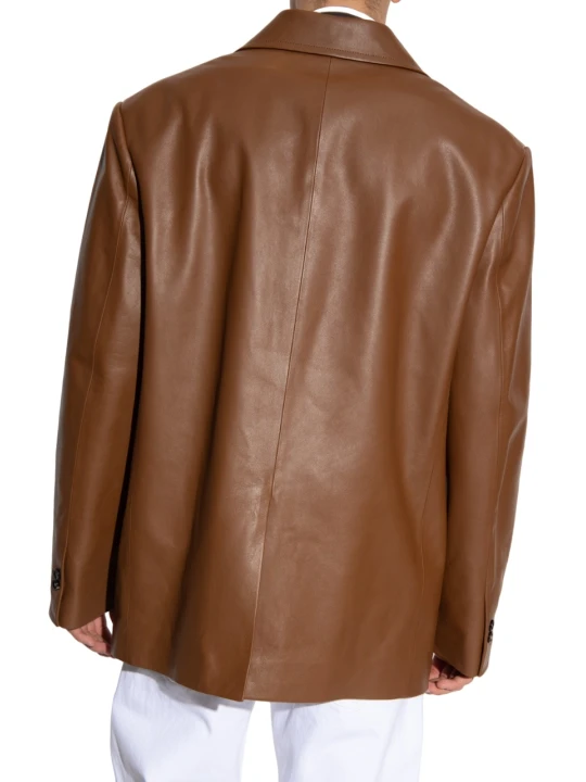 Double Breasted Brown Leather Blazer