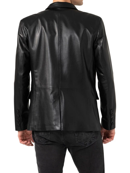 Men Classic Real Lambskin Black Leather Blazer