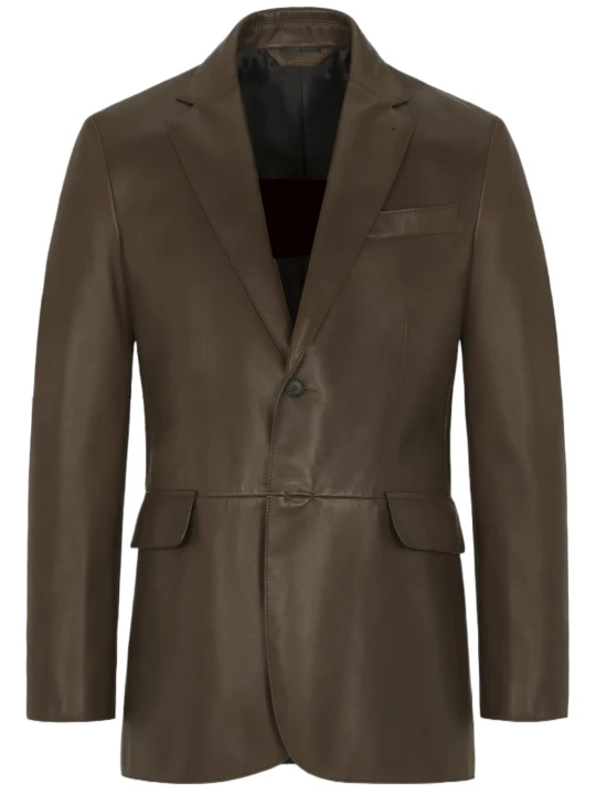 Men Edgy Look Real Lambskin Brown Leather Blazer