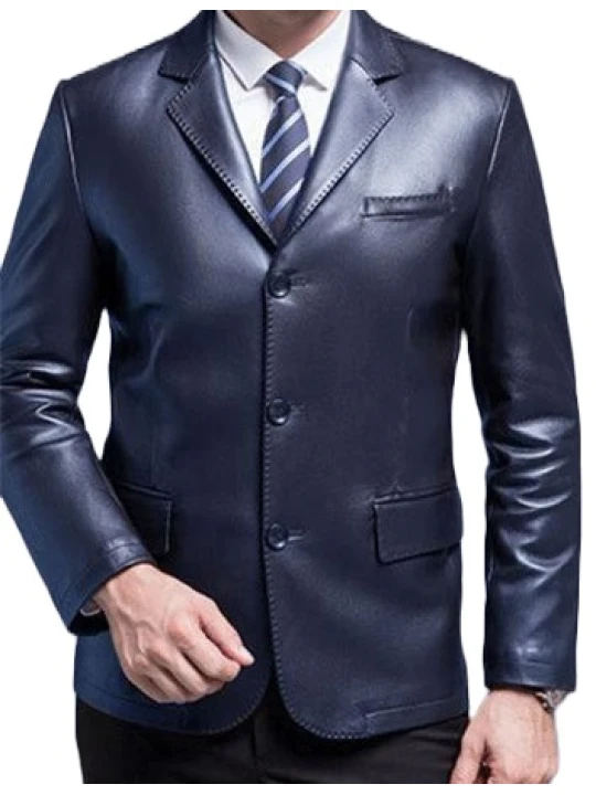 Men Formal Wear Real Lambskin Blue Leather Blazer Men Formal Wear Real Lambskin Blue Leather Blazer