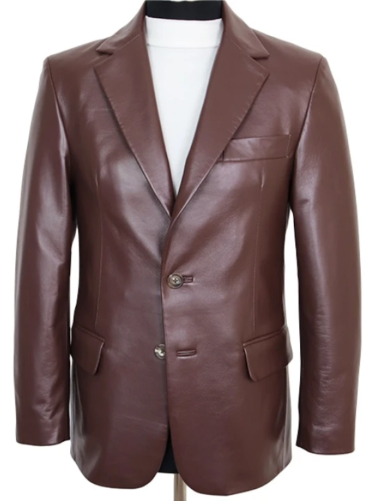 Men Smart Look Real Lambskin Dark Brown Leather Blazer