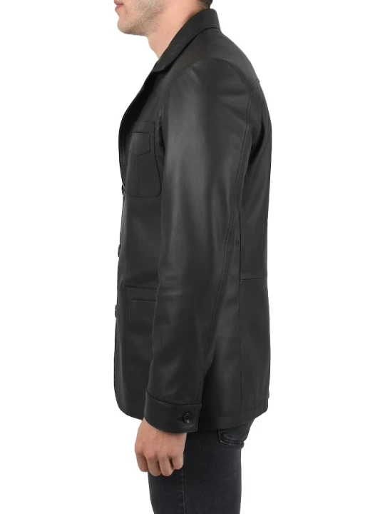 Notch Collar Black Leather Blazer