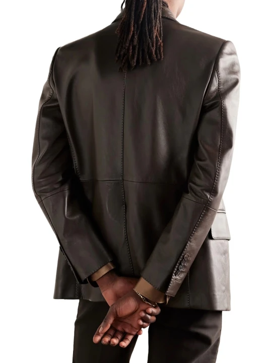 Peak Lapels Dark Brown Leather Blazer Peak Lapels Dark Brown Leather Blazer