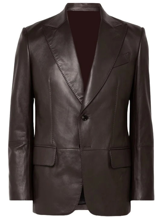 Peak Lapels Dark Brown Leather Blazer Peak Lapels Dark Brown Leather Blazer