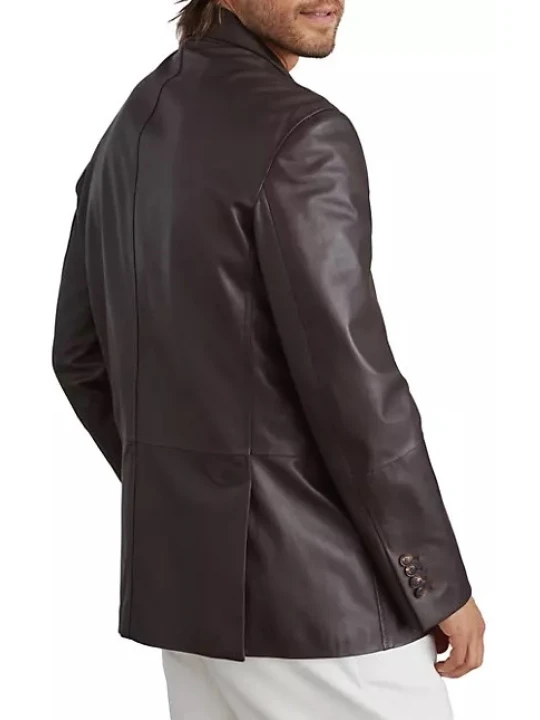 Three Button Dark Brown Leather Blazer