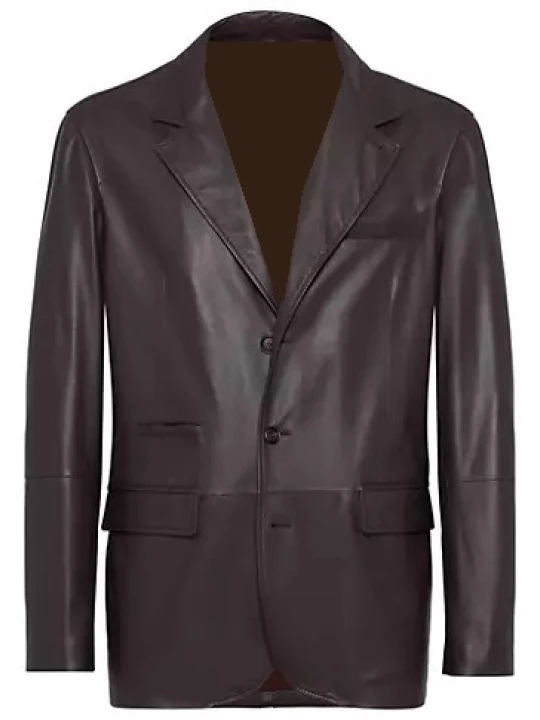 Three Button Dark Brown Leather Blazer