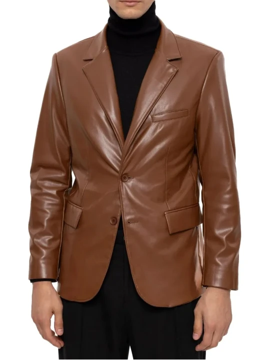 Two Button Brown Leather Blazer