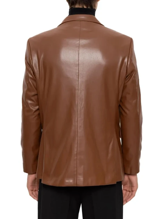 Two Button Brown Leather Blazer