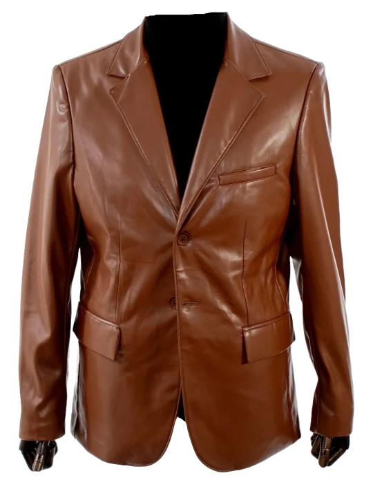 Two Button Brown Leather Blazer
