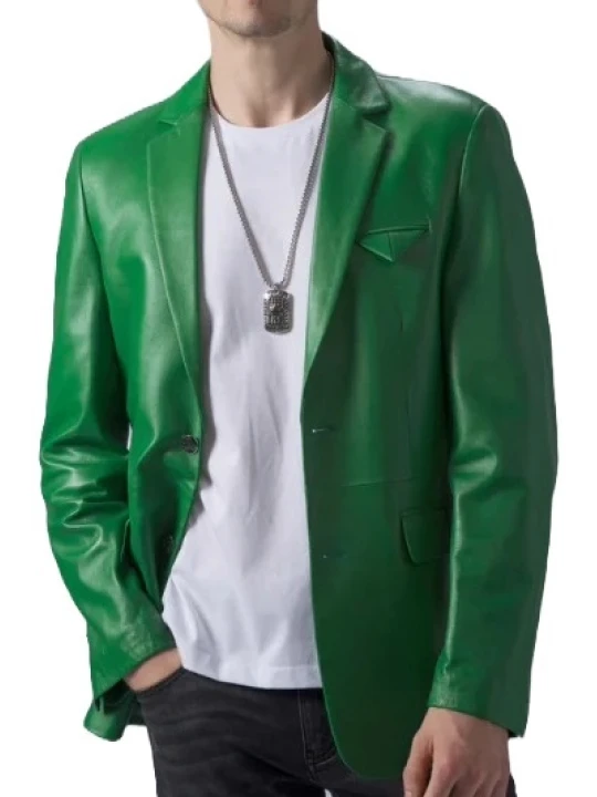 Two Button Green Leather Blazer