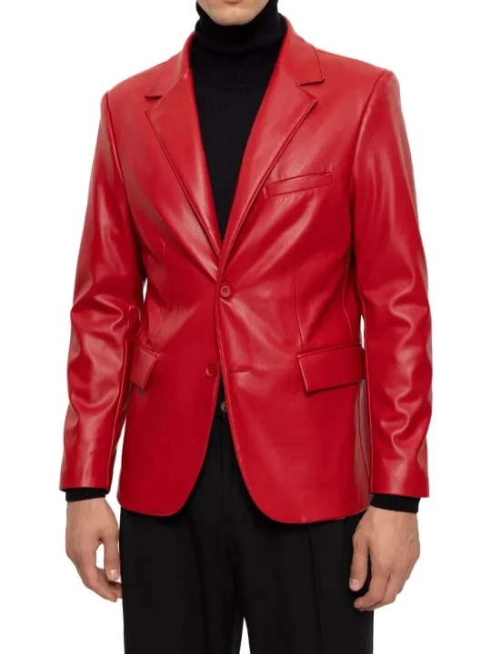 Two Button Red Leather Blazer