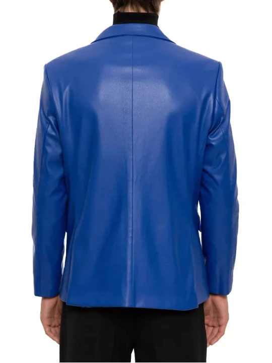 Two Button Royal Blue Leather Blazer