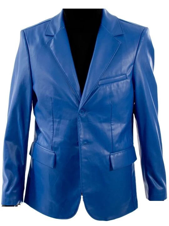Two Button Royal Blue Leather Blazer
