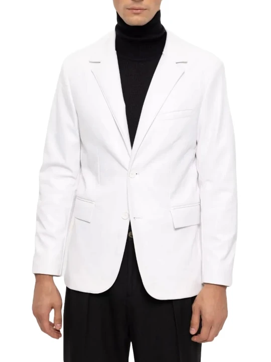 Two Button White Leather Blazer