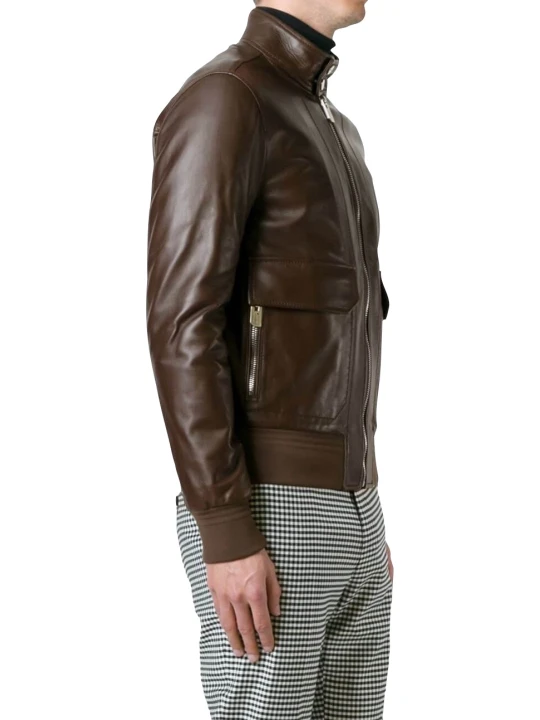 Aviator Original Lambskin Brown Leather Bomber Jacket For Men
