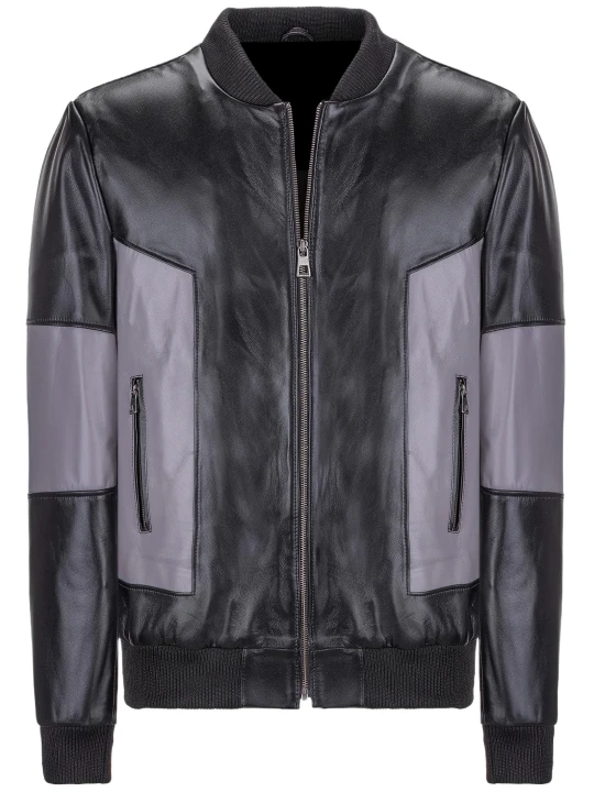 Black and Grey Leather Bomber Jacket Outfit 