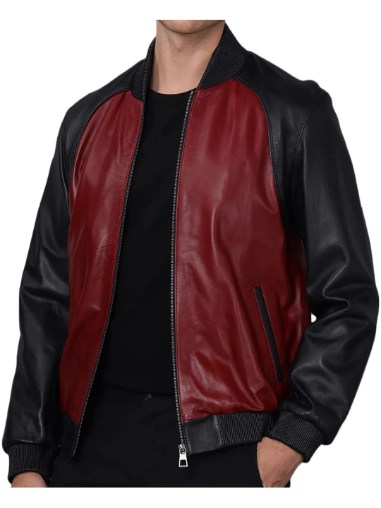 Black And Red Bomber Leather Jacket 