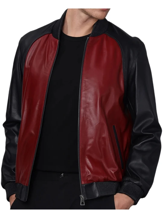 Black And Red Bomber Leather Jacket Black And Red Bomber Leather Jacket