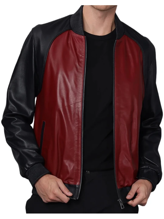 Black And Red Bomber Leather Jacket Black And Red Bomber Leather Jacket