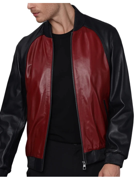 Black And Red Bomber Leather Jacket Black And Red Bomber Leather Jacket