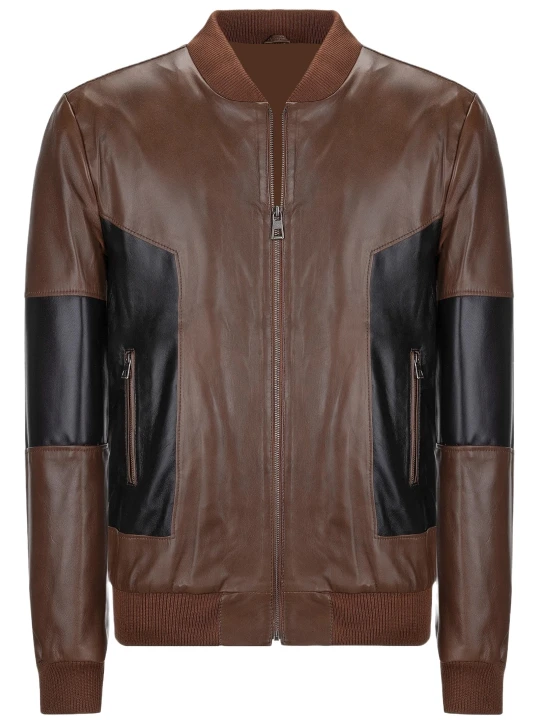 Brown and Black Leather Bomber Jacket Outfit 