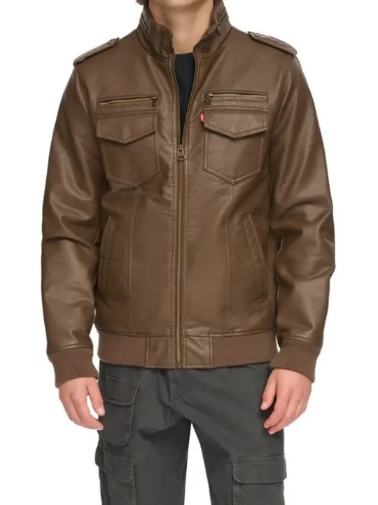 Brown Leather Aviator Bomber Jacket