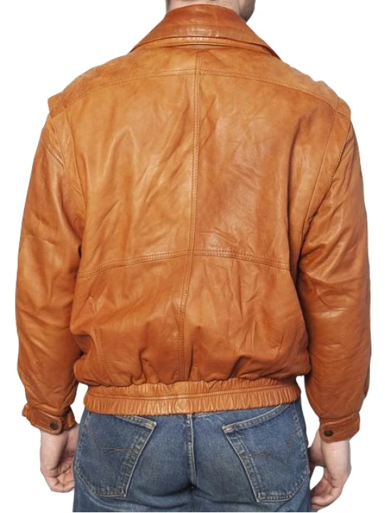 Elegant Style Real Sheepskin Tan Leather Bomber Jacket For Men