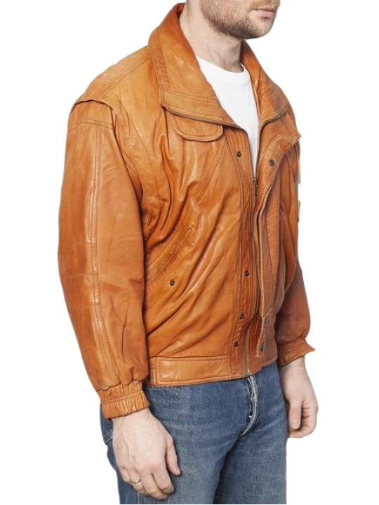 Elegant Style Real Sheepskin Tan Leather Bomber Jacket For Men