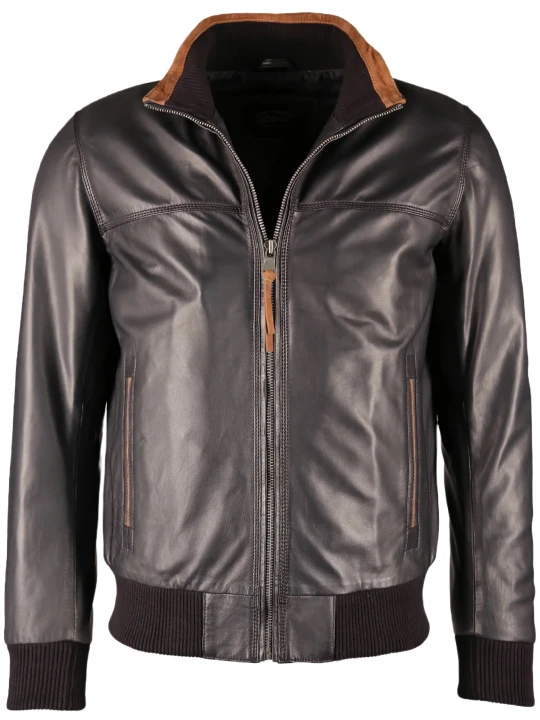 Fitted Black Bomber Leather Jacket