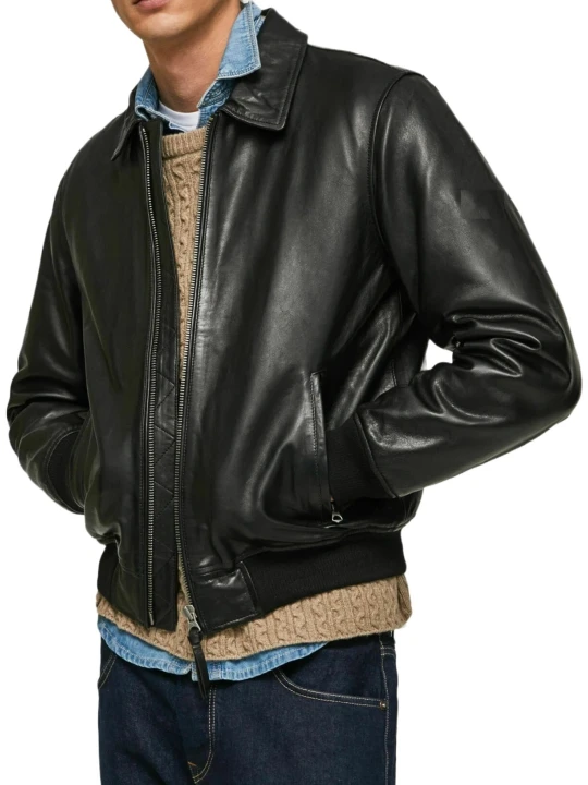 Genuine Black Bomber Leather Jacket