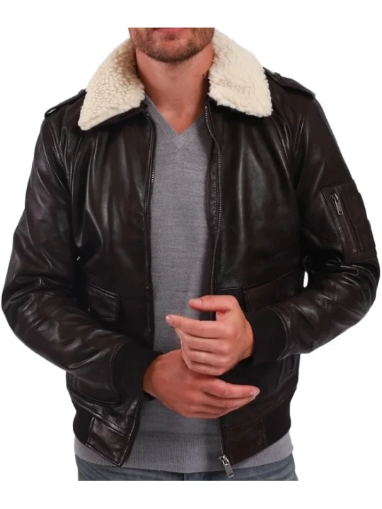 Leather Shearling Brown Bomber Jacket