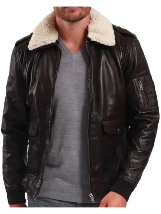 Leather Shearling Brown Bomber Jacket