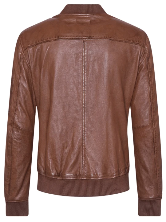 Men Classy Style Real Sheepskin Brown Leather Bomber Jacket