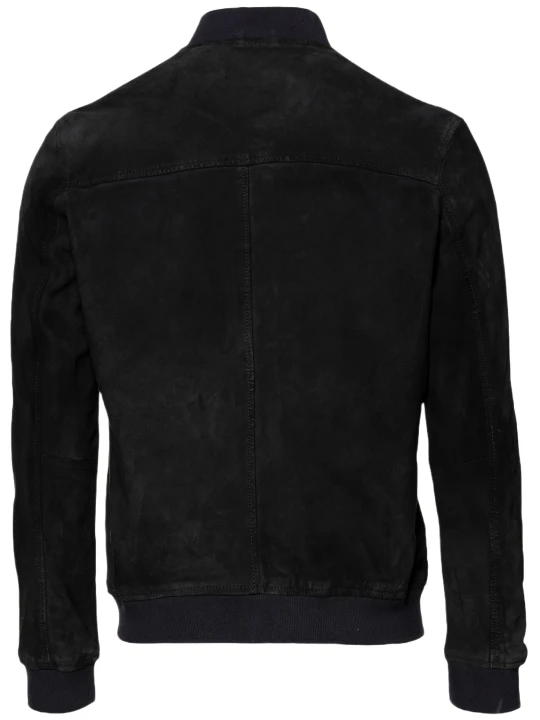 Men Suede Leather Black Bomber Jacket