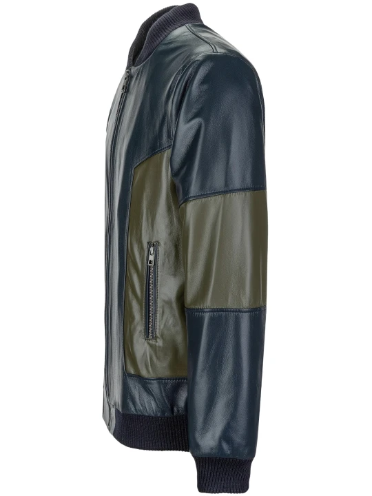 Navy Blue And Olive Green Leather Bomber Jacket Outfit 