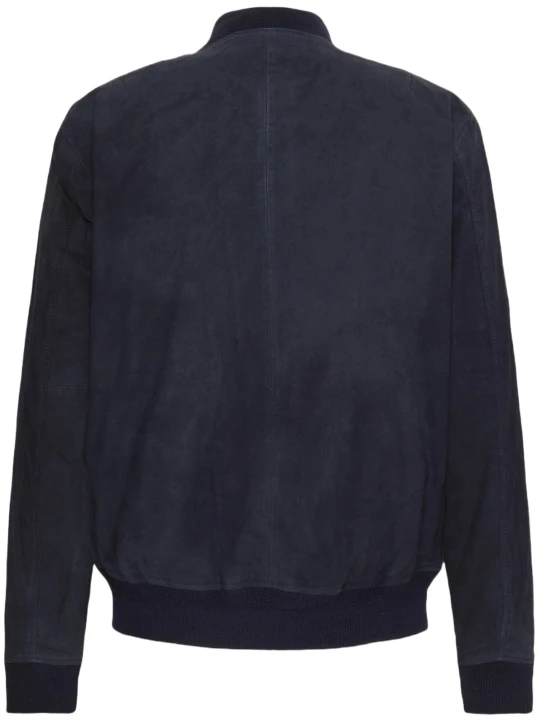 Side Pocket Navy Blue Suede Leather Bomber Jacket Side Pocket Navy Blue Suede Leather Bomber Jacket
