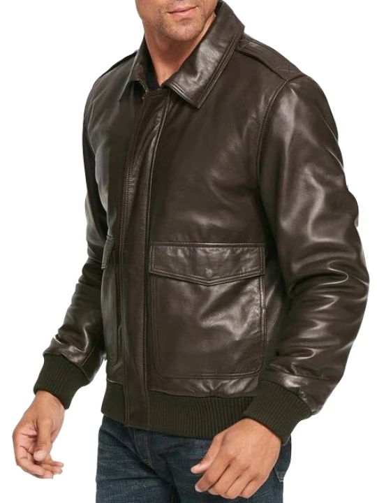 Smart Aviator Real Sheepskin Brown Leather Bomber Jacket For Men